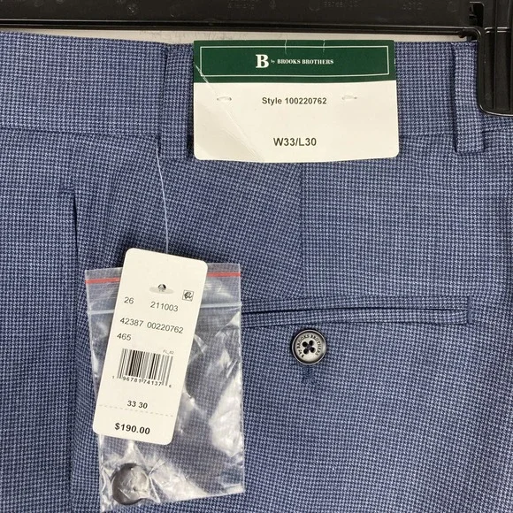 Brooks Brothers Mens Classic fit Dress Pants 33W 30L Denim Blue Check Stretch